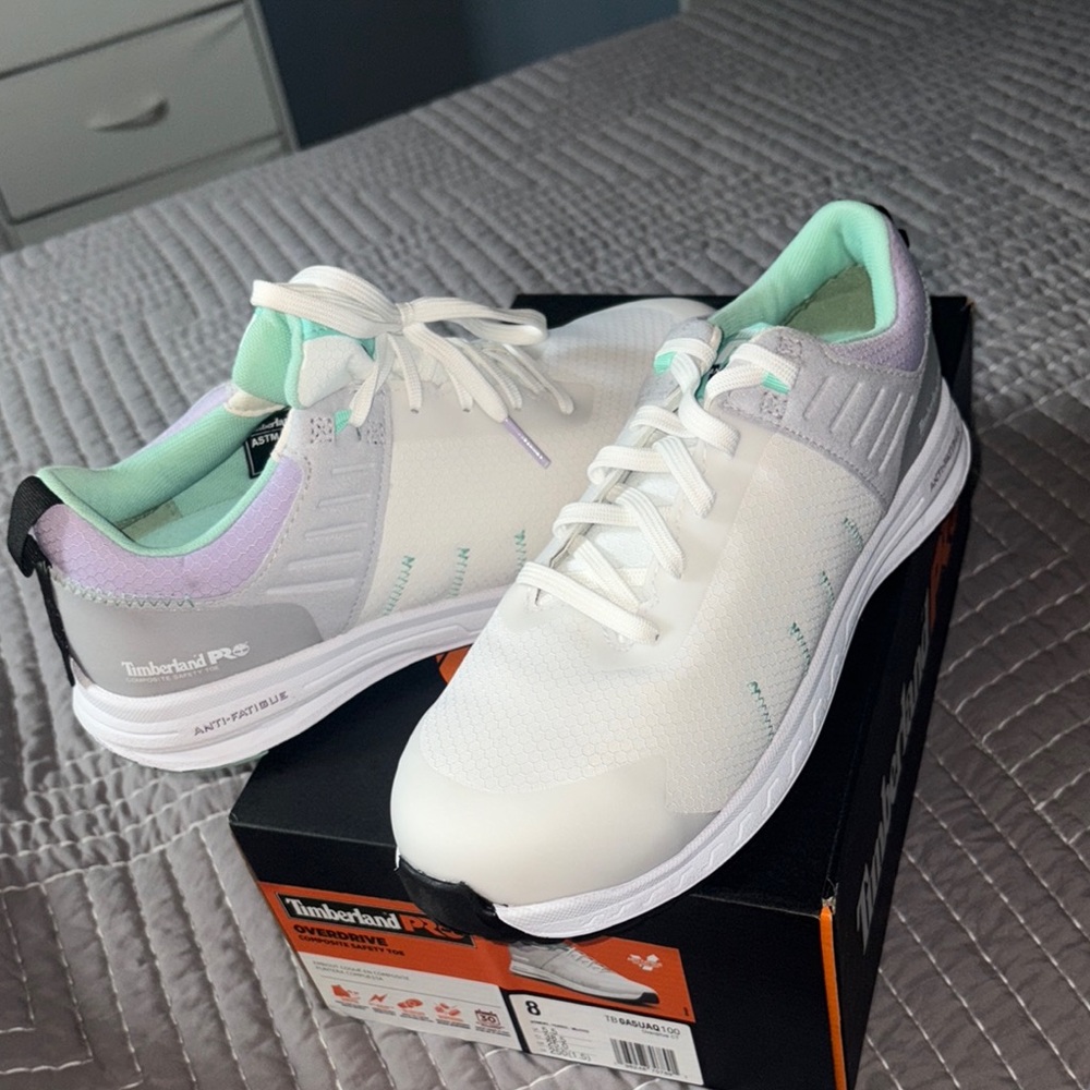 Timberland Women's White and Mint Sneakers, Composite toe